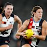 St Kilda’s Tyanna Smith bursts away during the season opener against Carlton.