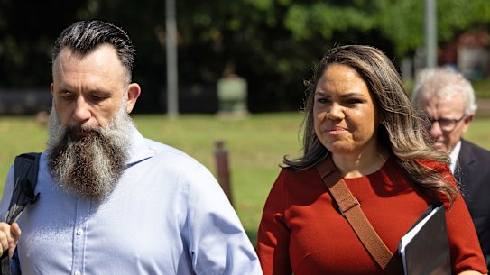Jacinta Nampijinpa Price arrives at the Federal Court in Darwin for her defamation trial.