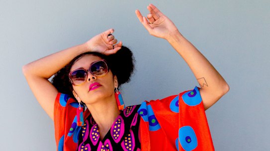 Shannon Brett, Femme gem 2020. Hand painted ink on fabric. Courtesy of the artist. Model: Perry Mooney. 