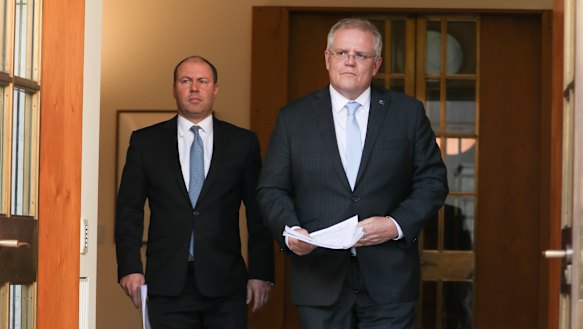 Treasurer Josh Frydenberg and Prime Minister Scott Morrison. 