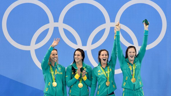 Australia’s winning 4x100m freestyle swim team in Rio.