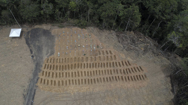 Freshly dug graves are seen at the Nossa Senhora Aparecida cemetery amid the new coronavirus pandemic in Manaus, Amazonas state, Brazil. The tropical city of 2.1 million has recorded the highest number of deaths in the country.