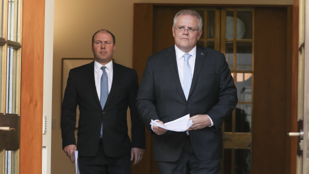 Treasurer Josh Frydenberg and Prime Minister Scott Morrison. 