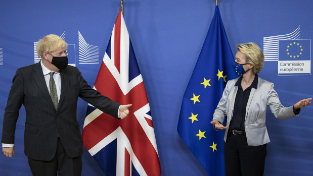 British PM Boris Johnson with European Commission President Ursula von der Leyen in Brussels.