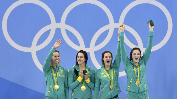 Australia’s winning 4x100m freestyle swim team in Rio.