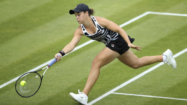Never say die: Barty reaches for a forehand in the final.