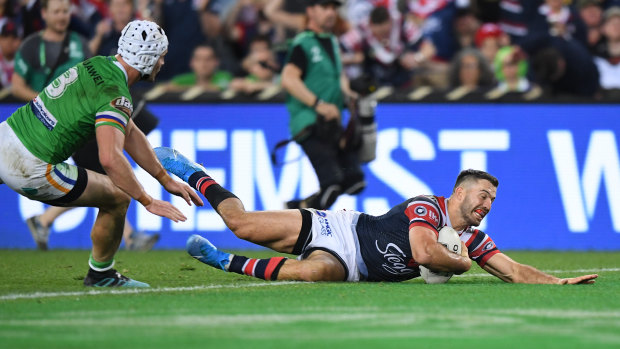 James Tedesco goes over for the premiership-winning try, just one of his many accolades this season.