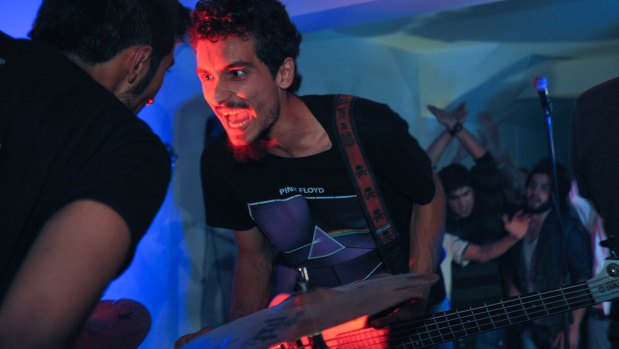 Qasem Foushanji, lead singer of District Unknown, at Hoodies Undergound club in Qala Fatullah, Kabul, October 2011.
