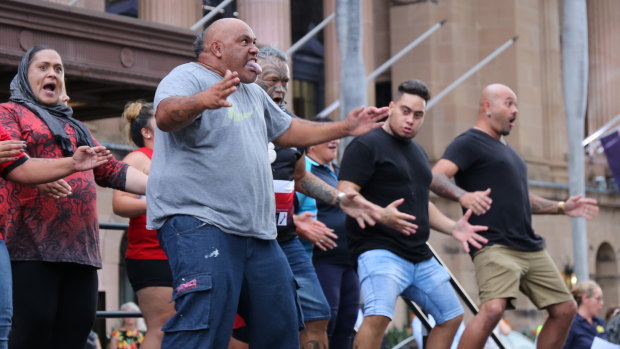 New Zealanders performing a haka during the service.