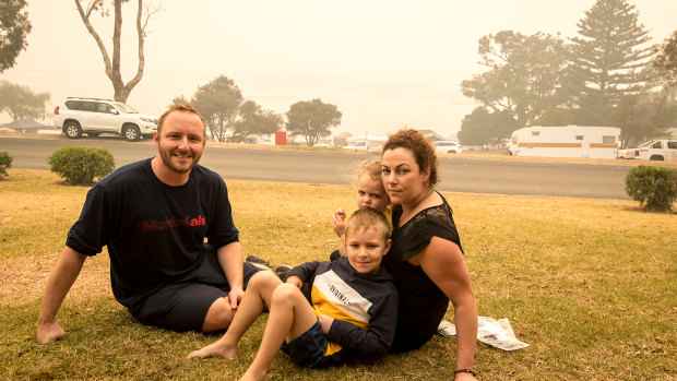 Tim Buckley, Meaghan Wegg and children Jackson and Georgia are stranded in Mallacoota.