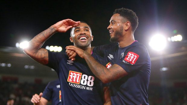 Callum Wilson (left) celebrates after sealing the points against Southampton.