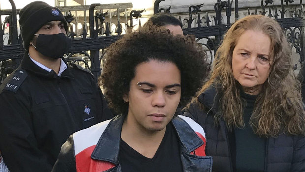 Keira Bell speaks to reporters outside the Royal Courts of Justice in London following the verdict on December 1.