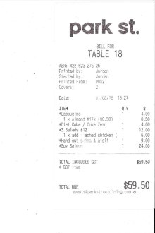 Receipt for lunch with Anita Heiss