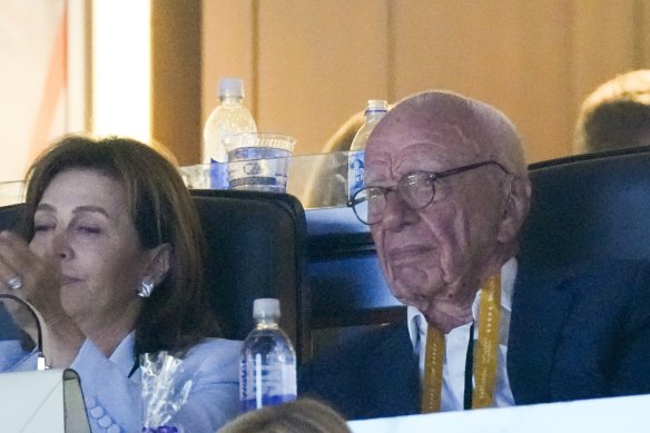 Rupert Murdoch watches during the Republican National Convention in Milwaukee.