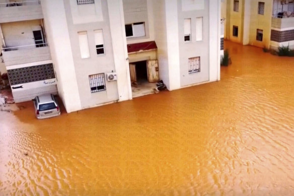 Streets are flooded after storm Daniel in Marj, Libya.