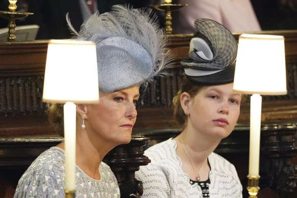 Sophie, the Countess of Wessex and Lady Louise Windsor during Prince Harry and Meghan Harry’s wedding in 2018.