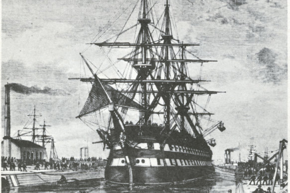 HMVS Nelson being docked in the Alfred Graving Dock in Williamstown