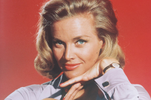Honor Blackman, posing in publicity photograph for the film 'Goldfinger', circa 1964.