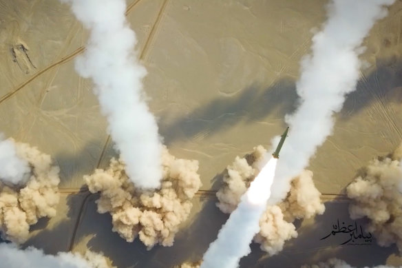 Missiles are launched by Iran's paramilitary Revolutionary Guard forces during a drill last week. 