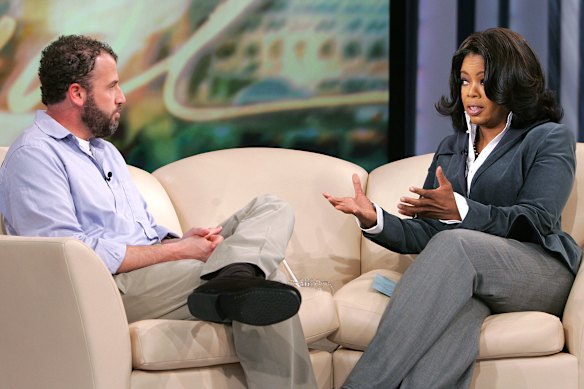 Oprah Winfrey interviews James Frey.