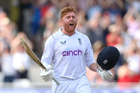 A jubilant Jonny Bairstow after scoring a century against New Zealand.