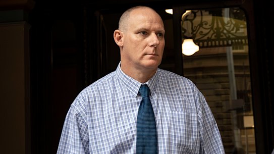 Sergeant Geoffrey Steer leaving the LGBTIQ hate crimes inquiry last week.