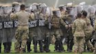 Members of the National Guard conduct exercises after being deployed to the Los Angeles protests.