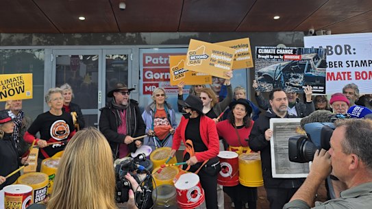 North West Shelf protesters outside Perth MP Patrick Gorman’s office on Friday morning.