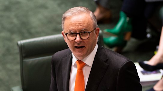 Prime Minister Anthony Albanese  during Question Time in the House of Representatives at Parliament House in Canberra.