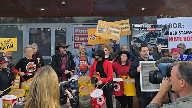 North West Shelf protesters outside Perth MP Patrick Gorman’s office on Friday morning.
