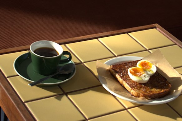 Boiled egg on spelt sourdough toast at Happy Days cafe.