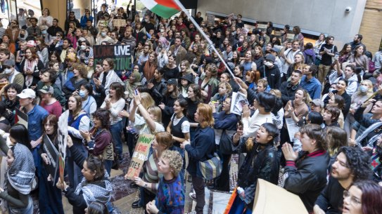 Hundreds of students occupied a building at the University of Melbourne protesting the war in Gaza on May 3.