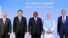 Brazilian President Luiz Inacio Lula da Silva, Chinese President Xi Jinping, South African President Cyril Ramaphosa, Indian Prime Minister Narendra Modi and Russian Foreign Minister Sergei Lavrov at a BRICS summit in Johannesburg this month. 