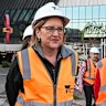 remier Jacinta Allan, Minister for Planning Sonya Kilkenny  and Treasurer Jaclyn Symes at a construction site in the Docklands on Wednesday.