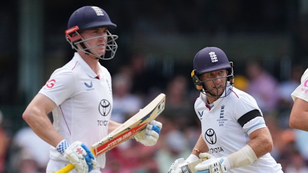 Harry Brook (left) and Joe Root combined for long-overdue runs in the middle order.