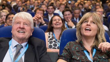 Boris Johnson’s father, Stanley,  and sister, Rachel, at the Conservative Party conference last year.