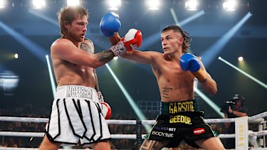 Harry Garside throws a punch during the Australian Lightweight Title bout against Layton McFerran.