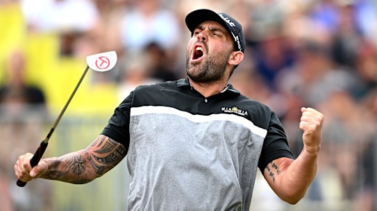 Ryan Peake celebrates his win at Millbrook in the New Zealand Open