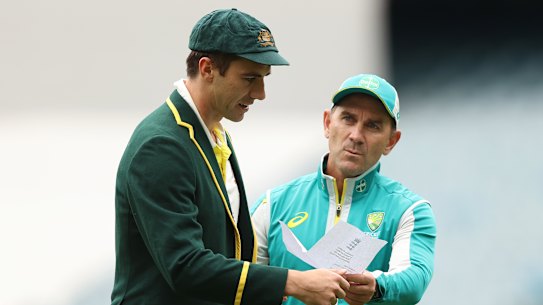 Pat Cummins and Justin Langer during their time as captain and coach.