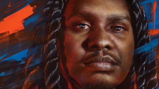 Archibald Prize 2024 finalist, Matt Adnate ‘Rhythms of heritage’, spray paint and synthetic polymer paint on linen.