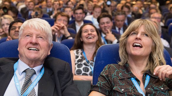 Boris Johnson’s father, Stanley,  and sister, Rachel, at the Conservative Party conference last year.
