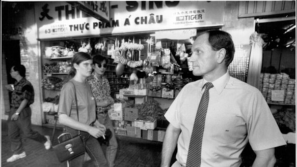 John Newman on the streets of Cabramatta. The photo was originally taken for a story about crime and gang problems in Cabramatta. April 1993. 