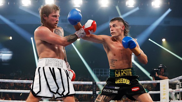 Harry Garside throws a punch during the Australian Lightweight Title bout against Layton McFerran.