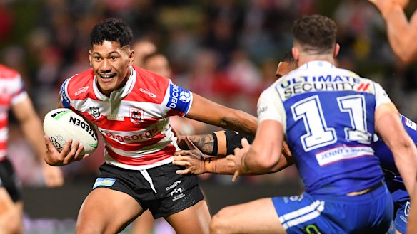 Talatau Amone takes on the Bulldogs in round nine.