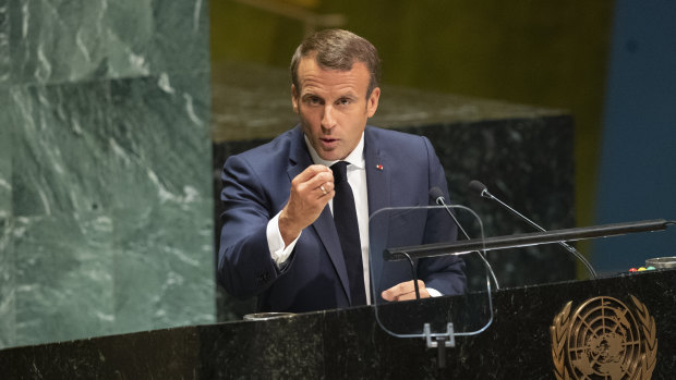French President Emmanuel Macron addresses the 74th session of the United Nations General Assembly.