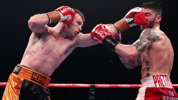 Boxing clever: Jeff Horn connects with a head shot against Michael Zerafa.