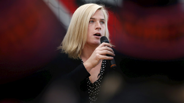 Hannah Mouncey speaks to the club yesterday.