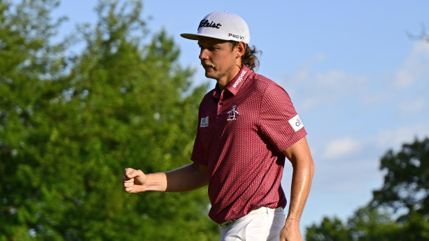 Cameron Smith celebrates his LIV Golf win in Chicago.