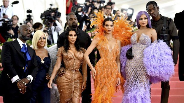 Corey Gamble, from left, Kris Jenner, Kim Kardashian, Kendall Jenner, Kylie Jenner and Travis Scott at this year's Met Gala. 