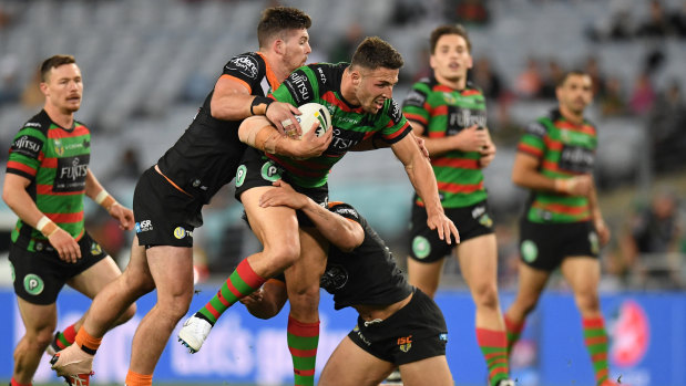 Tigers tamed: Sam Burgess and Souths enter the finals on the back of a big win.